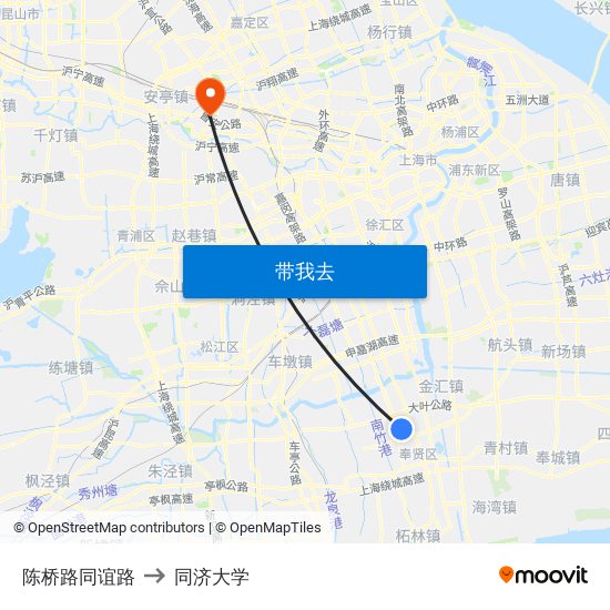 陈桥路同谊路 to 同济大学 map