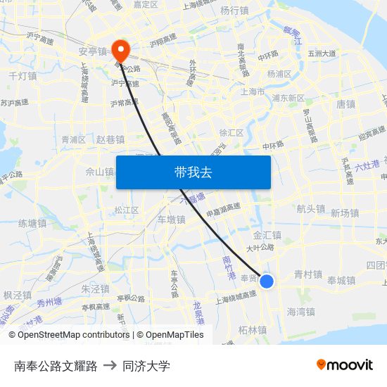 南奉公路文耀路 to 同济大学 map