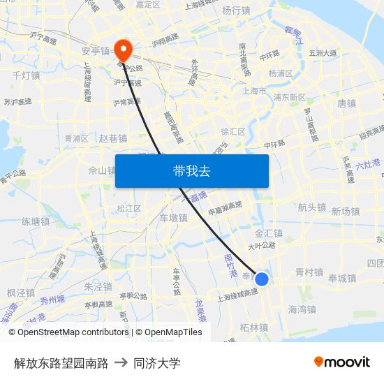 解放东路望园南路 to 同济大学 map