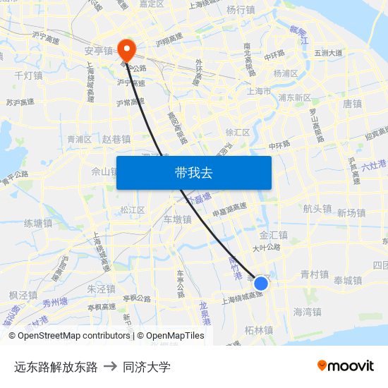 远东路解放东路 to 同济大学 map