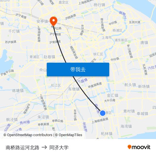 南桥路运河北路 to 同济大学 map