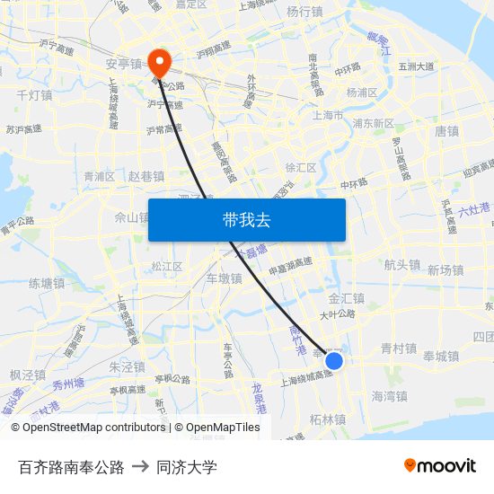 百齐路南奉公路 to 同济大学 map