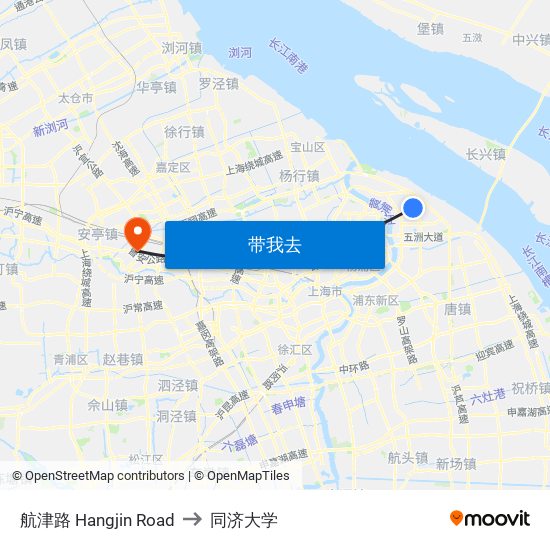 航津路 Hangjin Road to 同济大学 map