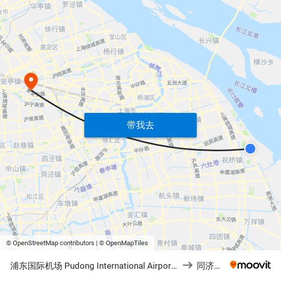 浦东国际机场 Pudong International Airport (Maglev) to 同济大学 map
