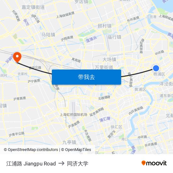 江浦路 Jiangpu Road to 同济大学 map