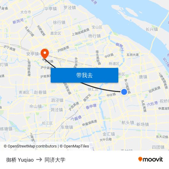 御桥 Yuqiao to 同济大学 map