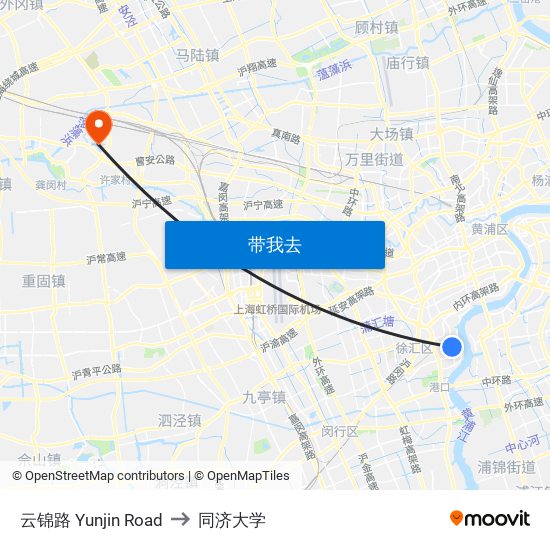 云锦路 Yunjin Road to 同济大学 map