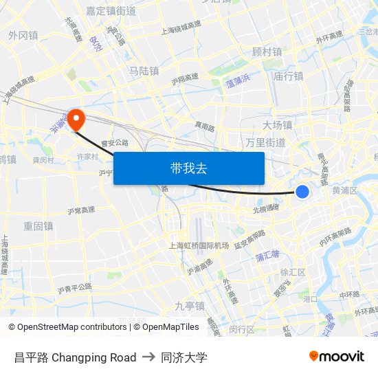 昌平路 Changping Road to 同济大学 map