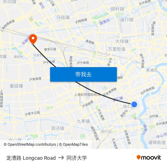 龙漕路 Longcao Road to 同济大学 map