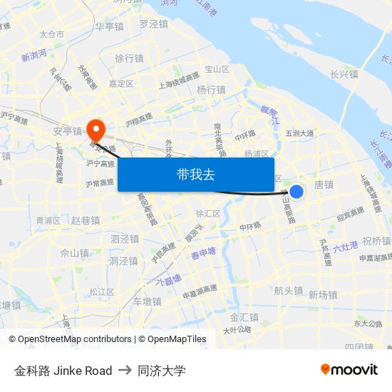 金科路 Jinke Road to 同济大学 map