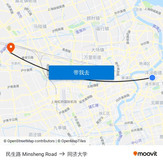民生路 Minsheng Road to 同济大学 map