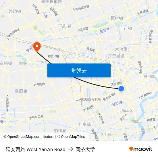 延安西路 West Yan'An Road to 同济大学 map