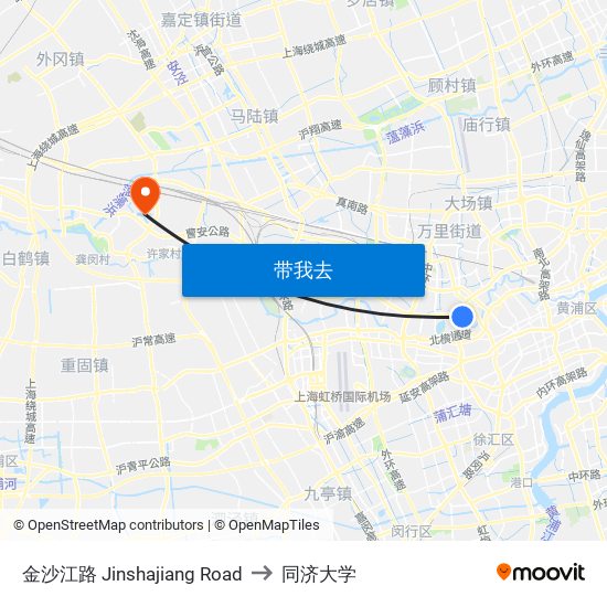 金沙江路 Jinshajiang Road to 同济大学 map