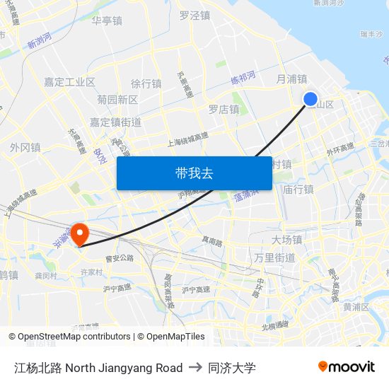 江杨北路 North Jiangyang Road to 同济大学 map