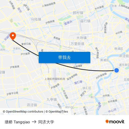 塘桥 Tangqiao to 同济大学 map