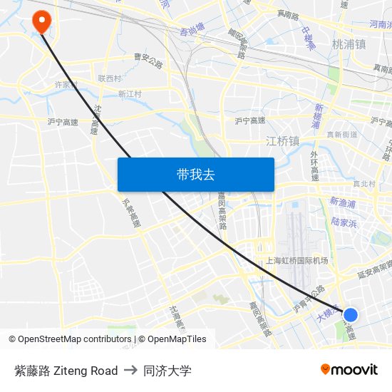 紫藤路 Ziteng Road to 同济大学 map