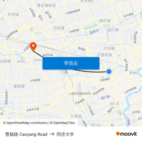 曹杨路 Caoyang Road to 同济大学 map