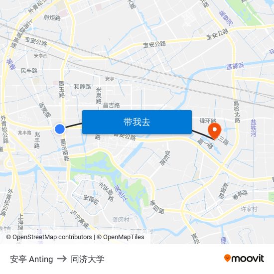 安亭 Anting to 同济大学 map
