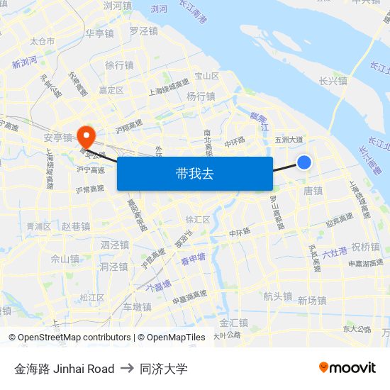 金海路 Jinhai Road to 同济大学 map