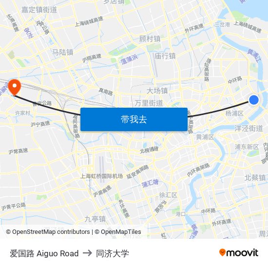 爱国路 Aiguo Road to 同济大学 map