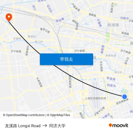 龙溪路 Longxi Road to 同济大学 map