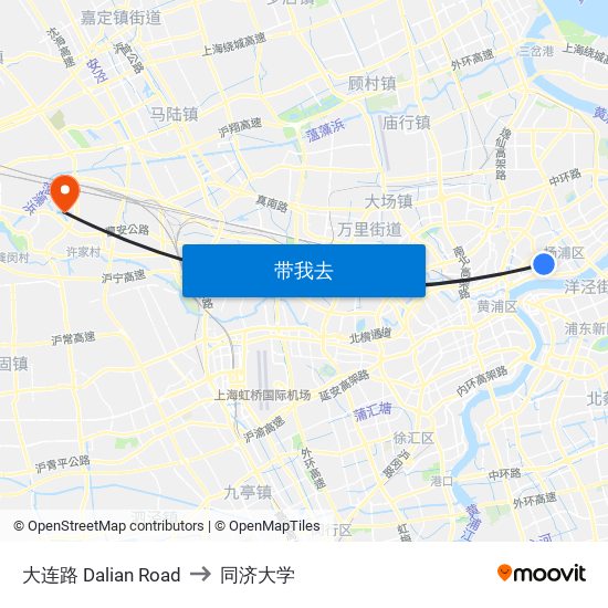 大连路 Dalian Road to 同济大学 map