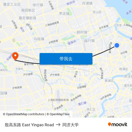 殷高东路 East Yingao Road to 同济大学 map