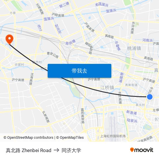真北路 Zhenbei Road to 同济大学 map