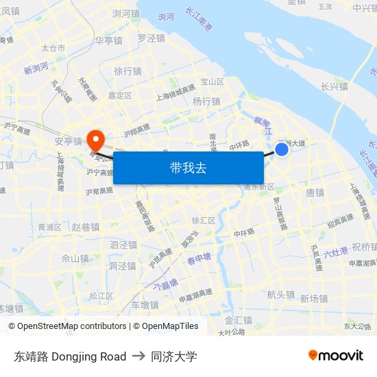 东靖路 Dongjing Road to 同济大学 map