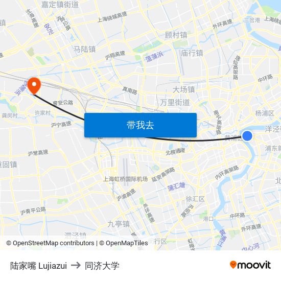 陆家嘴 Lujiazui to 同济大学 map