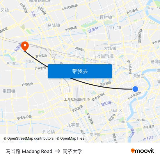 马当路 Madang Road to 同济大学 map