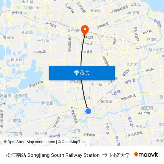 松江南站 Songjiang South Railway Station to 同济大学 map