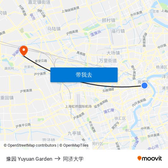 豫园 Yuyuan Garden to 同济大学 map