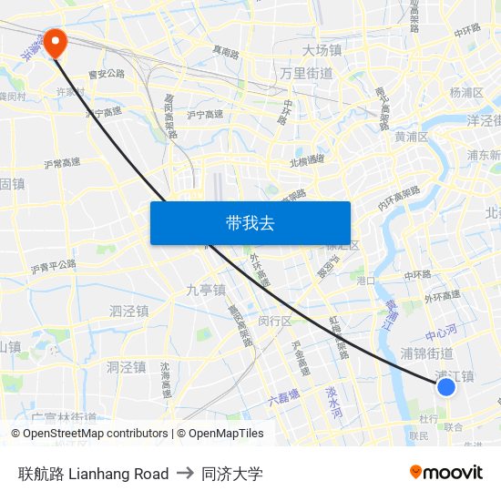 联航路 Lianhang Road to 同济大学 map