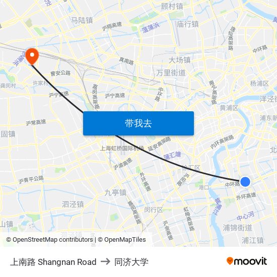 上南路 Shangnan Road to 同济大学 map