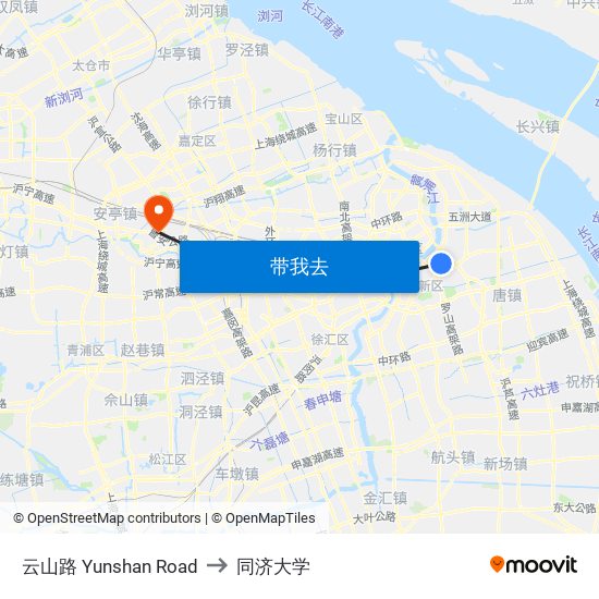 云山路 Yunshan Road to 同济大学 map
