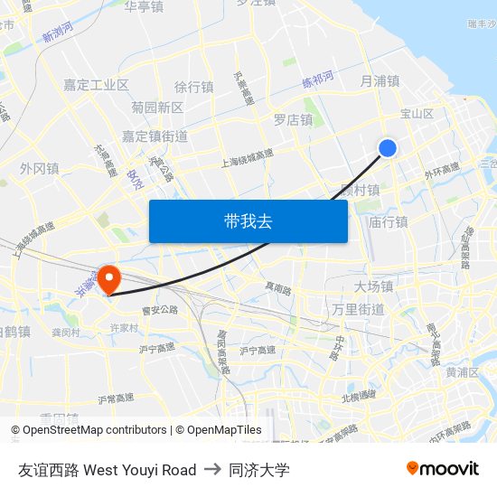 友谊西路 West Youyi Road to 同济大学 map