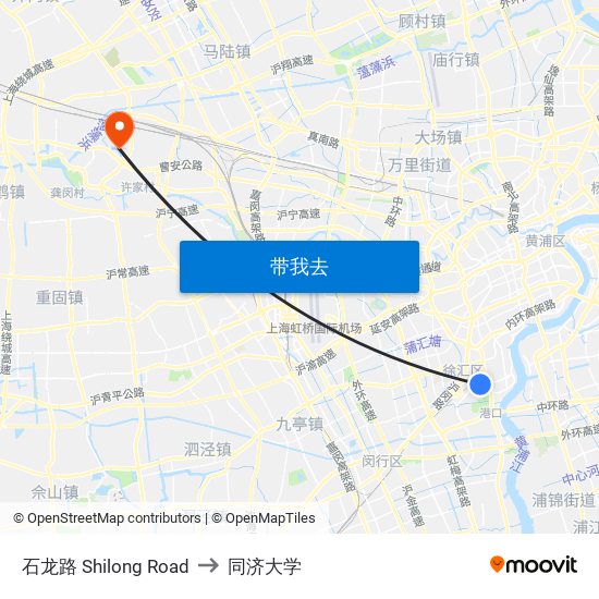 石龙路 Shilong Road to 同济大学 map