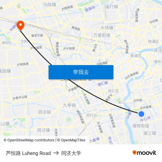 芦恒路 Luheng Road to 同济大学 map
