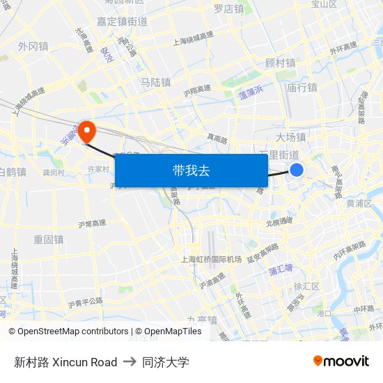 新村路 Xincun Road to 同济大学 map