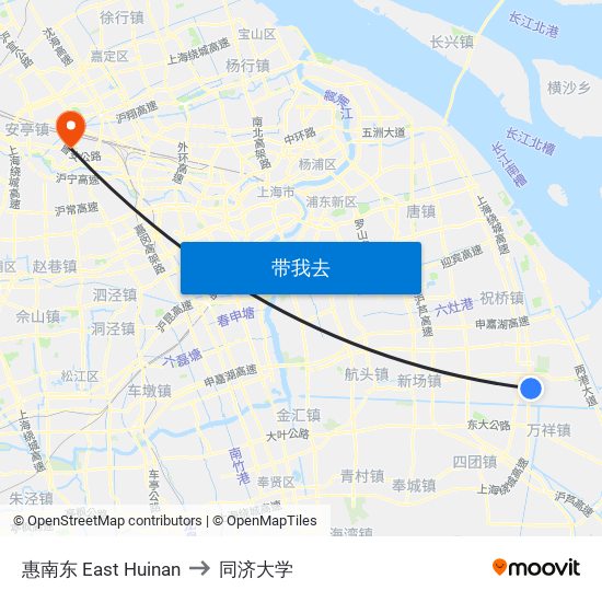 惠南东 East Huinan to 同济大学 map