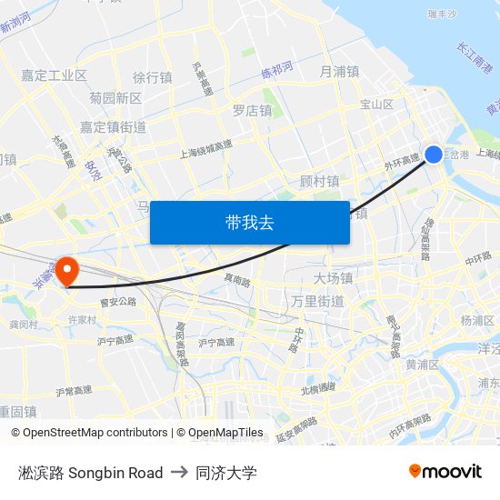 淞滨路 Songbin Road to 同济大学 map