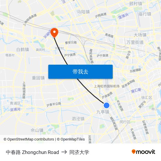 中春路 Zhongchun Road to 同济大学 map
