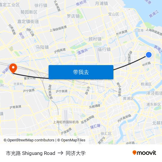 市光路 Shiguang Road to 同济大学 map