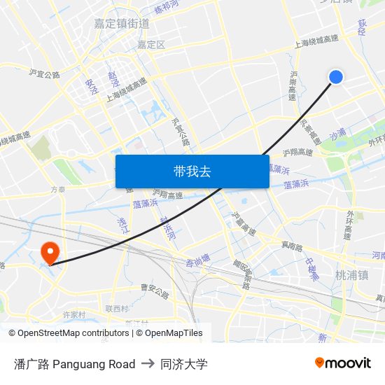 潘广路 Panguang Road to 同济大学 map