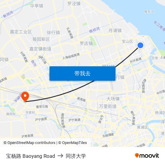 宝杨路 Baoyang Road to 同济大学 map