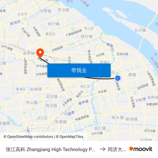 张江高科 Zhangjiang High Technology Park to 同济大学 map