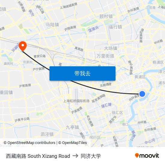 西藏南路 South Xizang Road to 同济大学 map