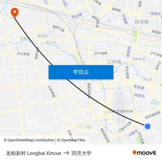 龙柏新村 Longbai Xincun to 同济大学 map