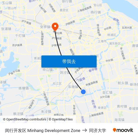 闵行开发区 Minhang Development Zone to 同济大学 map